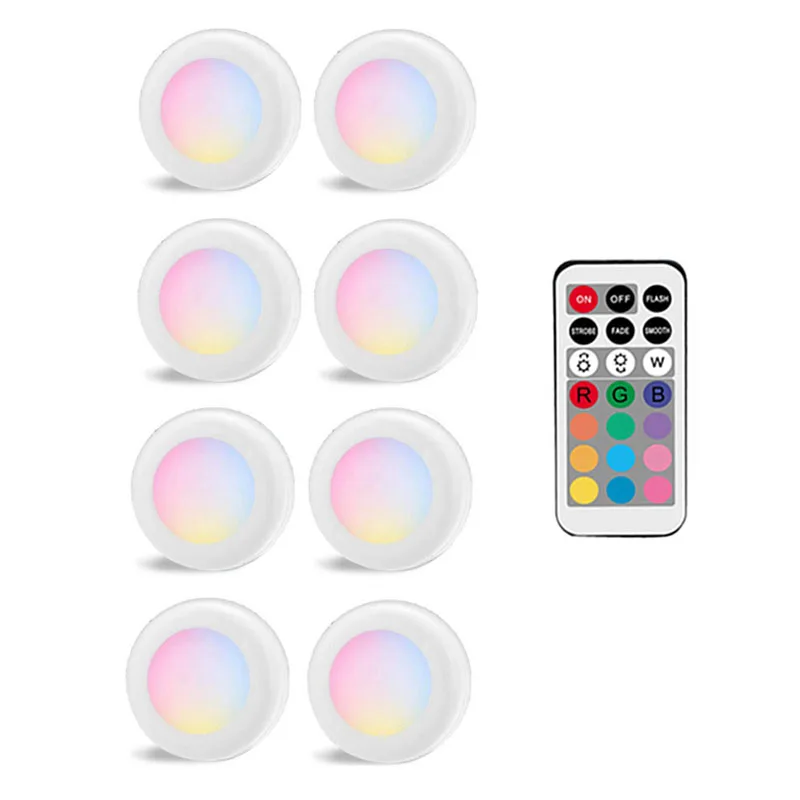 nite light Battery LED Cabinet Light RGB Puck Lights Remote controller Dimmable Under Shelf Kitchen Counter Lighting Decoration Night lamps best night light Night Lights