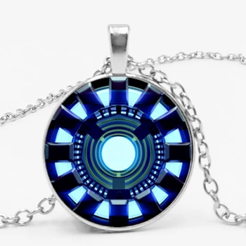 

statement / New High Quality US Captain Heart Arc Reactor Avengers Iron Man Round Glass Cabochon Necklace Men's Jewelry