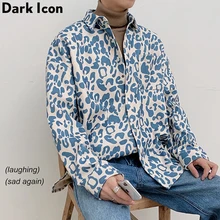 Темно-икона, леопардовые рубашки с отложным воротником, мужские осенние модные повседневные блузки с длинным рукавом, мужские рубашки