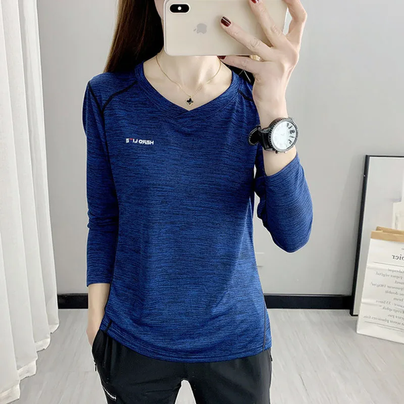 PROD 1005003121691467 Spring and summer breathable sports t-shirt
long-sleeved stretch quick-drying clothes running V-neck thin fitness
clothes