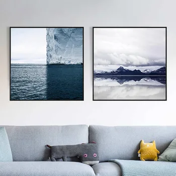 

Creative glacial lake sea Snow Mountain Landscape photo modern Nordic decorative Painting for office Home Canvas Wall Art Poster