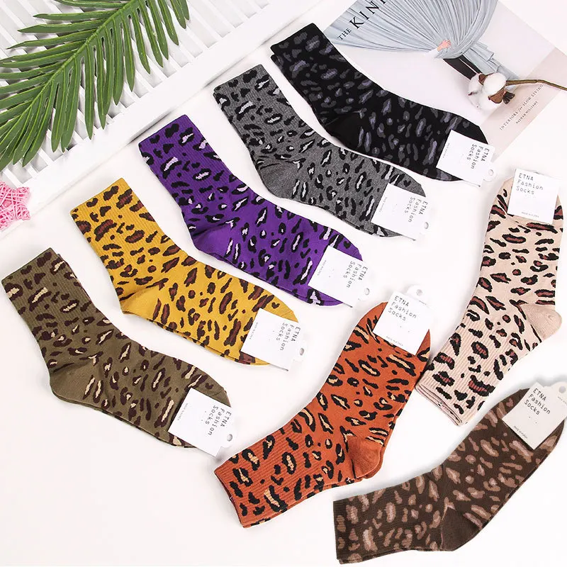 Корейский Харадзюку леопардовые женские короткие носки Модные забавные удобные теплые хлопковые уличные носки осень зима chaussette