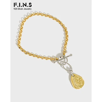 

F.I.N.S Unique Design Textured OT Buckle Chain 925 Sterling Silver Bracelet Female Irregular Concave Tag Prevent Allergy Jewelry