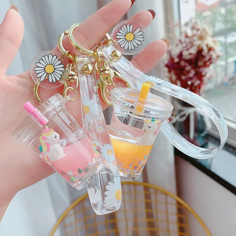Cute Unicorn Liquid Keychain Keyring Moving Liquid Acrylic Bottle
