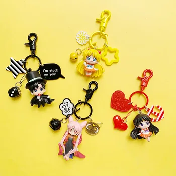 

NEW Black Sailor Moon Figures Tsukino Usagi Sailor Anime PVC Key buckle Model Dolls Toys Creative Collection Gift For Girl 7CM