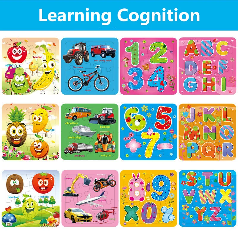 

New 12 Styles Cartoon Puzzle Learning Cognition Figure Letter Baby Early Educational Puzzles Toys for Children Game Xmas Gift