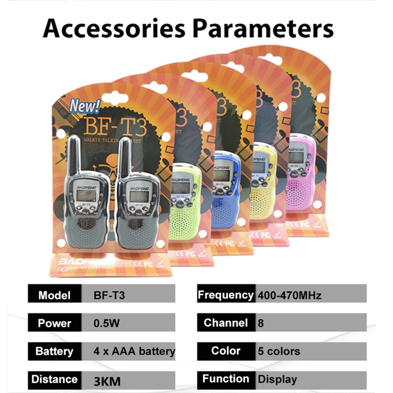 2 шт./компл. Мода BaoFeng BF-T3 дети Безопасный Портативный двухстороннее радио приемопередатчик для детей иди и болтай Walkie Talkie