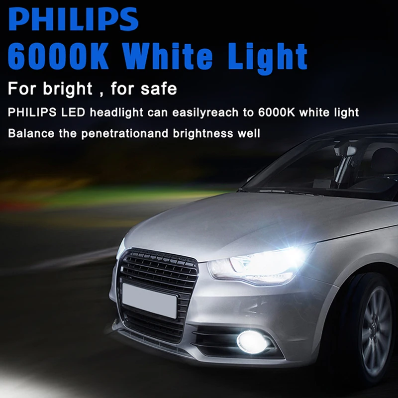 Philips X-treme Ultinon H7 H4 LED Essential H1 H11 HB3 HB4 LED Bright 9005  9006 Car Headlight 6000K White Powerful Auto Lamp 2X