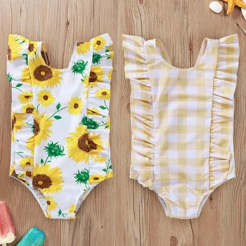 

Adorable Smile Baby Girls Sunflower Plaid Leopard Swimsuit Girls New One Piece Swimwear Kids Summer Bathing Suits