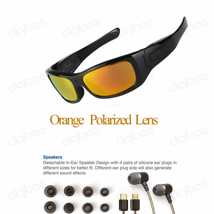 Крутые Смарт поляризованные солнцезащитные очки Bluetooth гарнитура с микрофоном очки камера HD 1080P цифровой видеорегистратор OTG Mini DV DVR - Цвет: Orange Polarized
