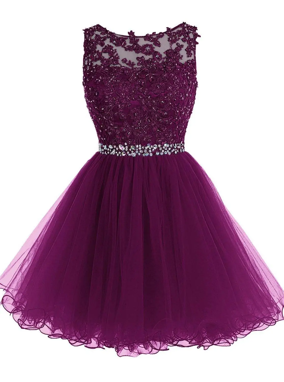 Sweet 16 Short Prom Dresses Lace Appliques with Crystal Beads Puffy Tulle Cocktail Party Dresses Little Black Graduation Homecom - Цвет: Фиолетовый