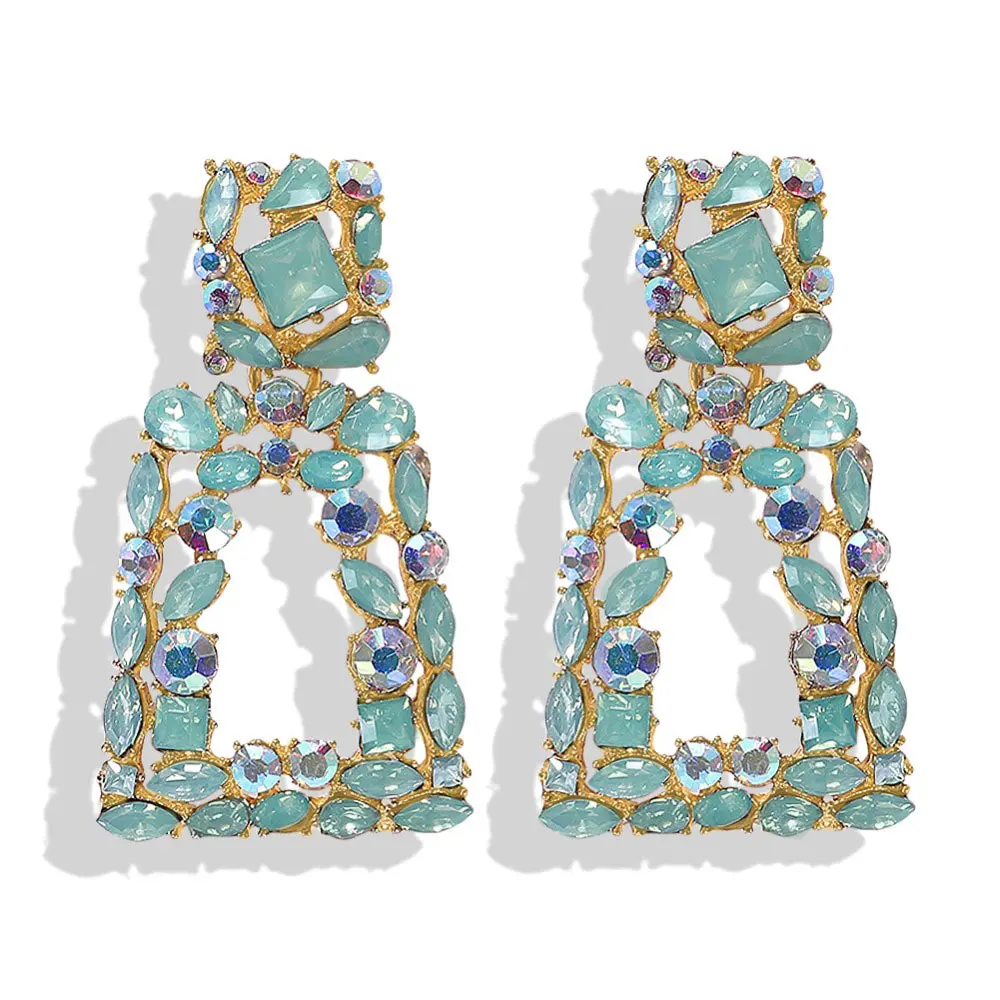 Girlgo ZA винтажные квадратные Кристальные Висячие серьги для женщин, модные роскошные геометрические Металлические Блестящие Висячие серьги, ювелирные изделия, подарки