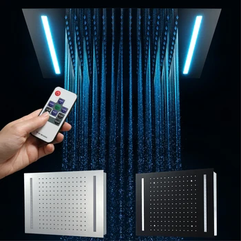 شراء500*360 مللي متر LED دش سقف دش جزءا لا يتجزأ رؤساء مصباح ليد مزود بريموت كنترول رشاش استحمام علوي SUS304 كروم أسود HIDEEP