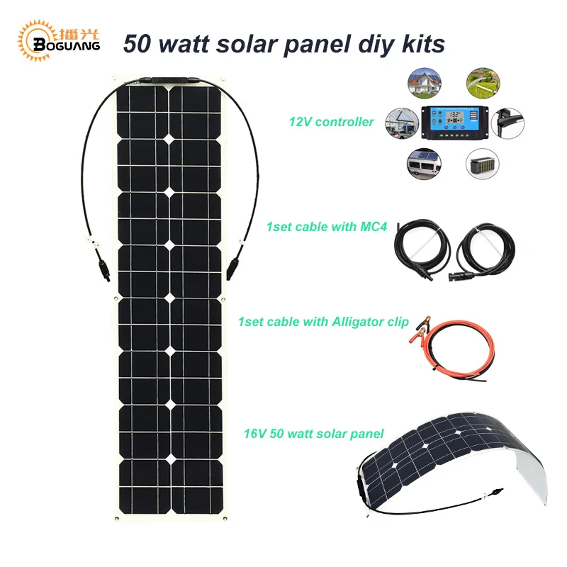 

Boguang 50w soalr panel cell Monocrystalline silicon module 10A controller MC4 cable connector 12v battery led light RV charge