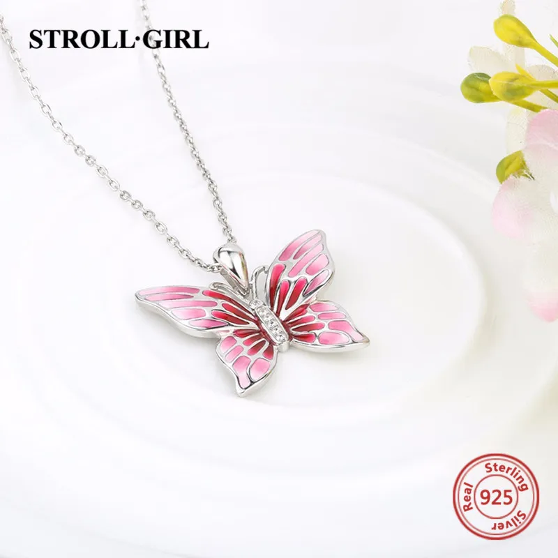 Strollgirl Роскошные стерлингового серебра 925 платье с милой бабочкой ожерелья &
