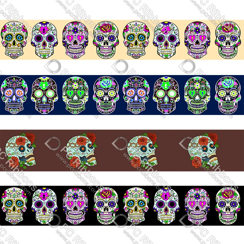 

Custom skull Halloween printed grosgrain& foe DIY handmade materials Halloween wedding gift wrap tape ribbons 50 yards