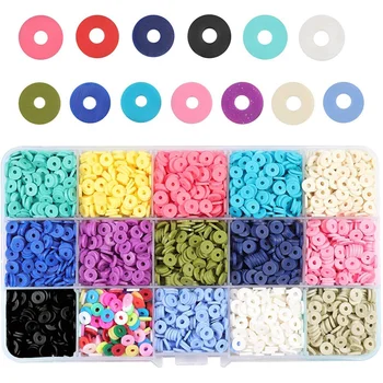 

15 Colors Handmade Polymer Clay Spacer Beads Flat Stone Beads Earrings Bracelet Necklace Jewelry DIY Handmade