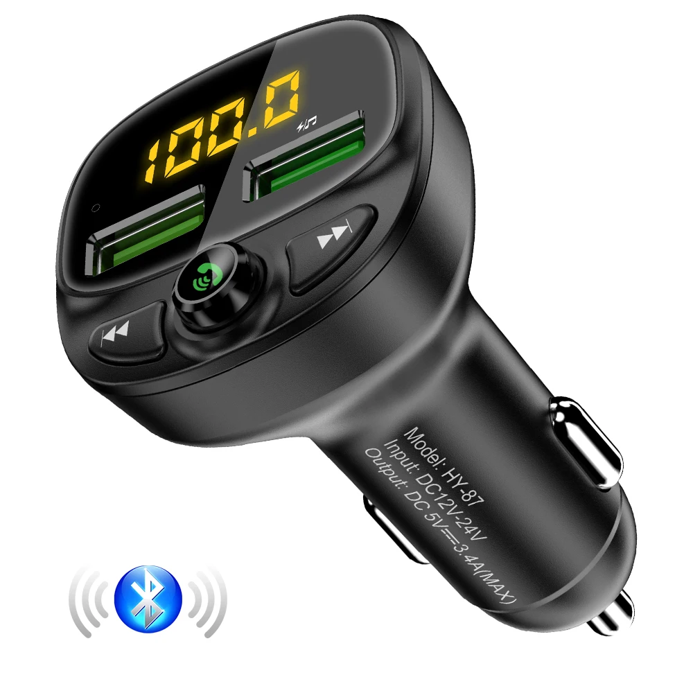 JINSERTA, fm-передатчик, Bluetooth 5,0, автомобильный комплект громкой связи, автомобильный аудио MP3 плеер с 3.4A, двойной USB, автомобильное зарядное устройство, поддержка TF/U диска