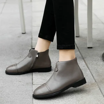 

EshtonShero Boots Women Leather Shoes Ankle Boots For Winter Zipper Shoes Woman Casual Autumn Botas Flat Heel Size 3-9