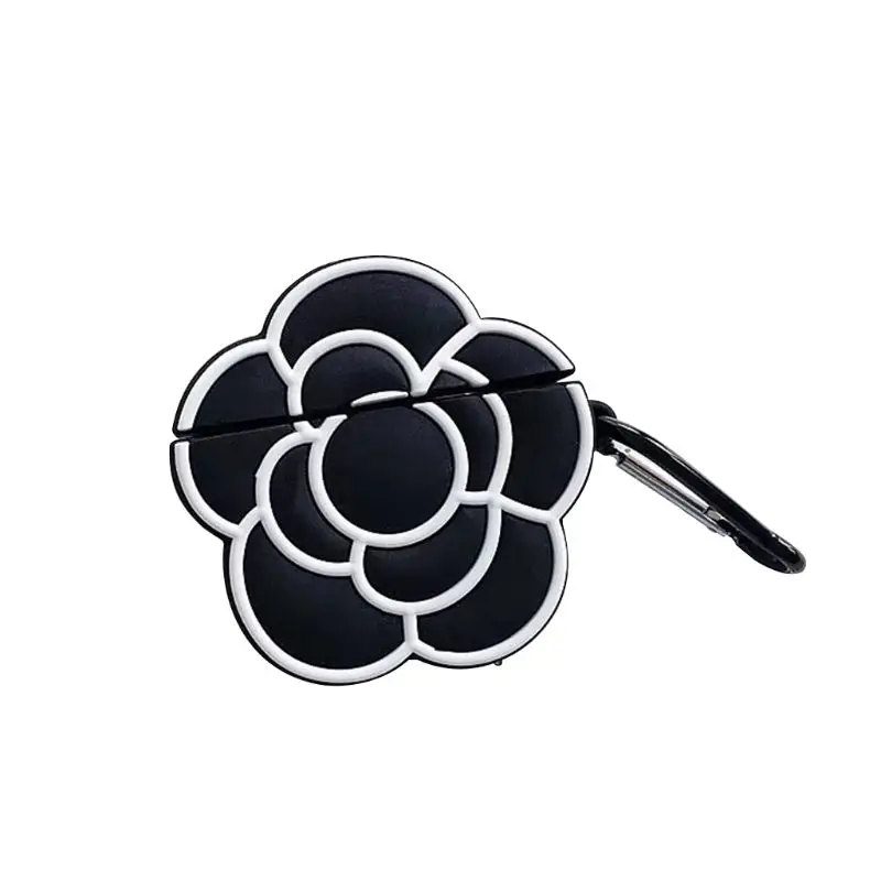 

Beautiful Camellia Pattern Soft Silicone Protective Case Shockproof Cover Skin Protector with Carabiner for Airpods 1/2 Charging