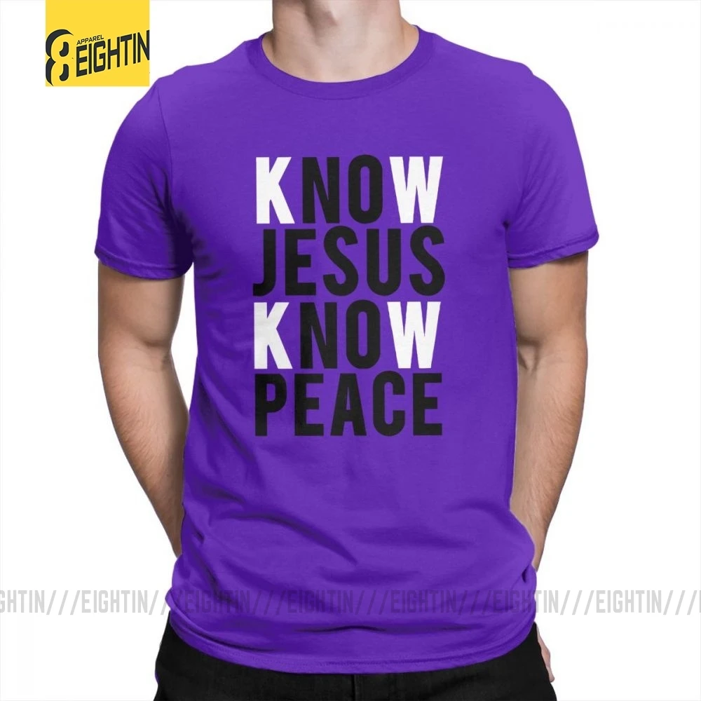 Футболки с надписью «Know Jesus Know Peace Christian», Мужская мягкая футболка с круглым вырезом, хлопок, брендовая футболка с коротким рукавом размера плюс, специальное предложение - Цвет: Фиолетовый