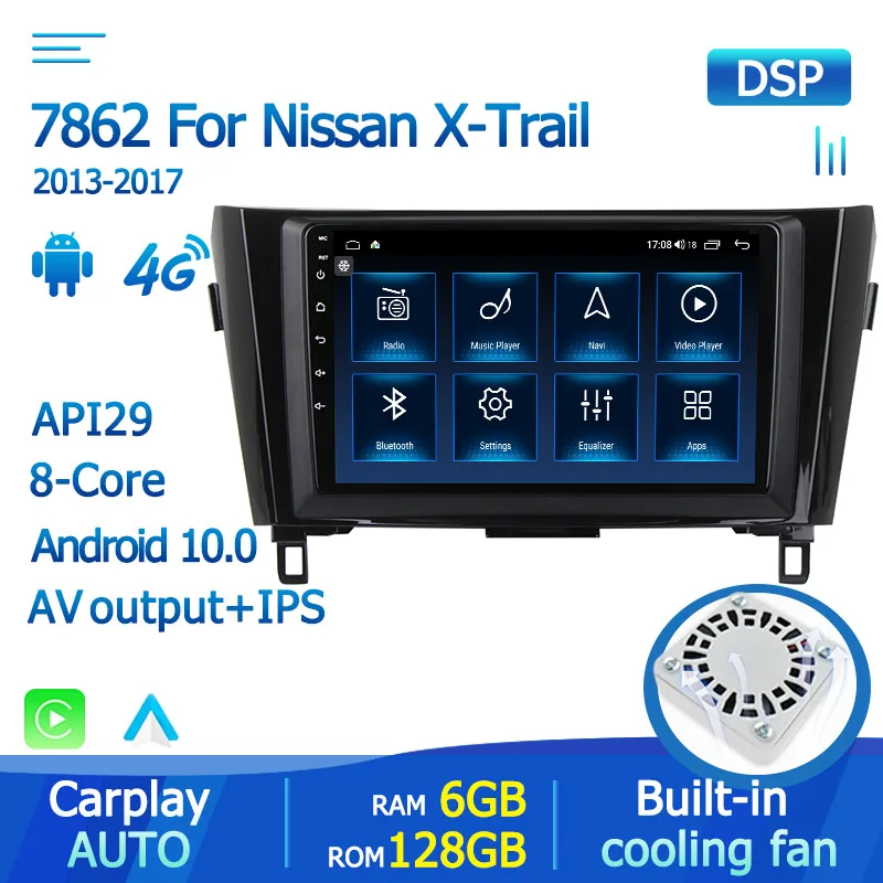 Автомагнитола для Nissan X-Trail 10 0-1280 Android 720 8 ядер IPS 2013*2017 мультимедийный плеер Carplay