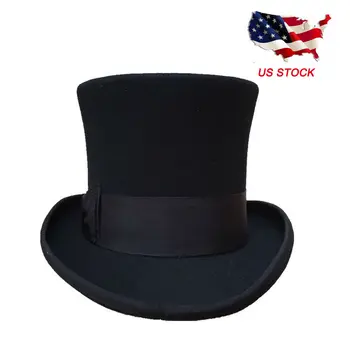 

Vintage Wool Black Victorian Mad Hatter Top Hat Performing Cap Magic Crown Presidential Cap Formal Hat