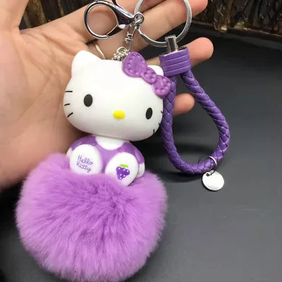 Кожаный брелок для ключей в виде медведя из мультфильма «hello kitty», «hello kitty», «Lucky Cat», пушистый кролик, помпон, брелок для ключей, кольцо-держатель - Color: 8
