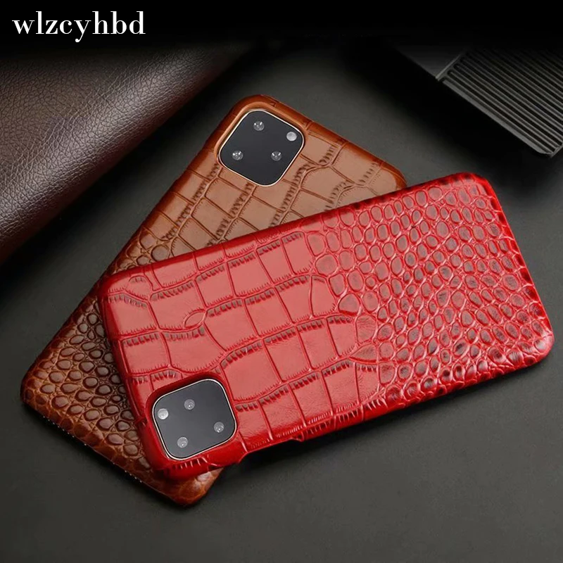  wlzcyhbd Luxury Genuine Leather Phone Cases For iPhone 11 Pro Max Crocodile Grain Protective Cover 