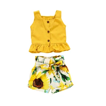 

2Pcs Baby Girl Clothes Set New Girls' Summer Clothing Suit Cotton Printted Waistcoat Shorts Sleeveless Clothes Girls Outfits