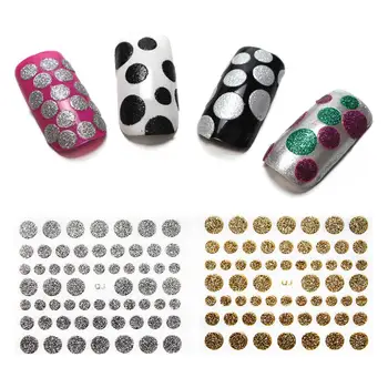 

1pcs Gold/Sliver/Black/White Round Point 3D Nail Sticker Glitter Shiny Sticker Deisgn Transfer Adhesive Slider Wraps Nail Art