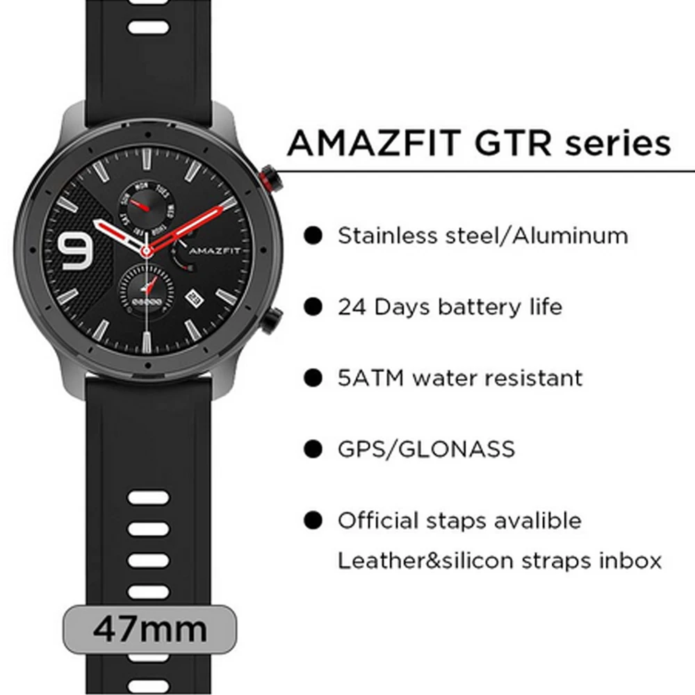 [Глобальная версия] Amazfit GTR 47 мм gps мужские и женские Смарт-часы 5 АТМ водонепроницаемые спортивные Смарт-часы 24 дня батарея Новинка
