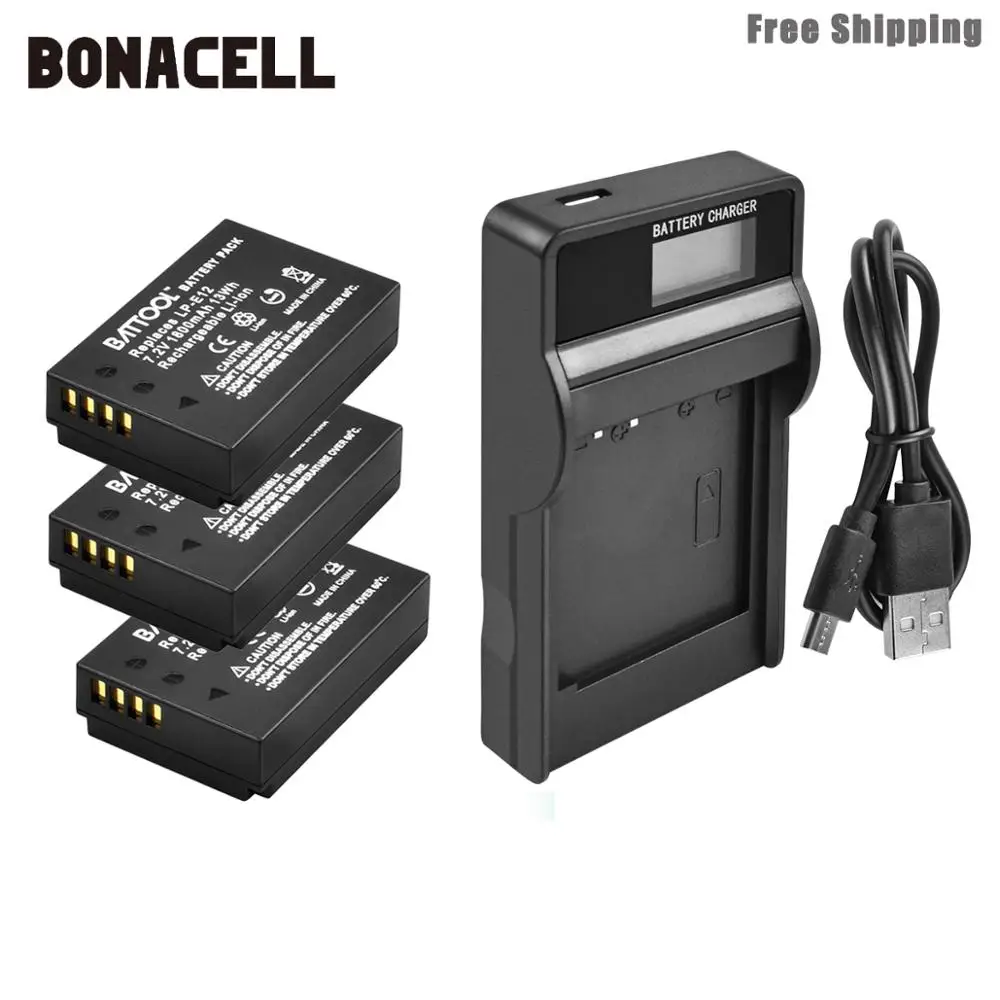 Bonacell 1800 мАч LP-E12 LPE12 LP E12 Аккумулятор для камеры+ ЖК-зарядное устройство для Canon EOS M10 Kiss X7 Rebel SL1 EOS 100D аккумулятор DSLR L50