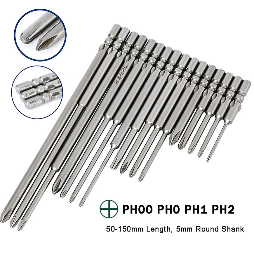 

Magnetic Bit Set Cross Screwdriver Bits 50mm 60mm 80mm 100mm 120mm 150mm Length PH00 PH0 PH1 PH2 Electric Drill 5mm Round Shank