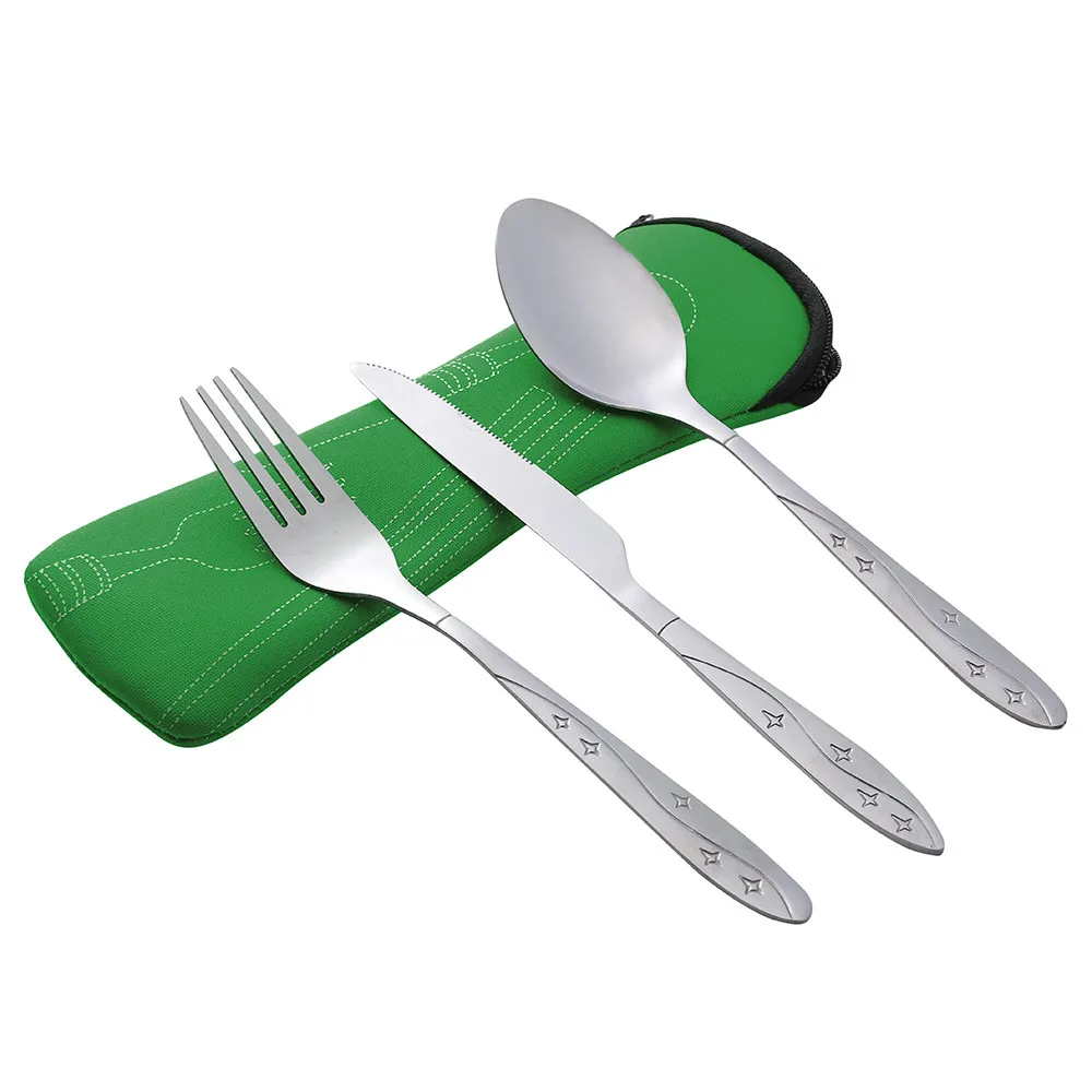 Портативные Ножи из нержавеющей стали, 3 шт., вилка, ложка, семейные походные столовые приборы для путешествий и кемпинга, украшения, аксессуары, удобно# T2 - Цвет: Green