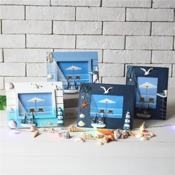 

Mediterranean Solid Wood Photo Frame Home Desktop Jewelry Creative Crafts Photo Frame Marine Style Frame Set Ornament