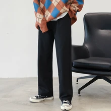 Осень/зима, стильное тонкое зарядное устройство(однотонные утепленные прямые брюки с завышенной талией, костюм свободного покроя, повседневный костюм с изображением героев, мужская верхняя одежда