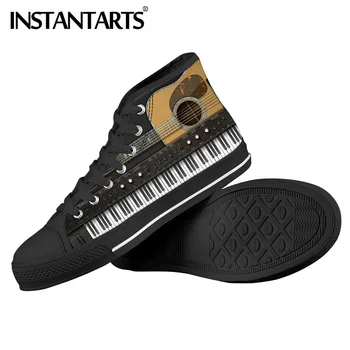 

INSTANTARTS Brand Designer Classical Guitar Piano Key Printed High Top Vulcanize Male Canvans Shoes Sneakers Men Chaussure Homme