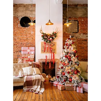 

3x5ft Photography Backdrop Christmas house Gifts fireplace Party Background Vinly Cloth Wall Decor Baby Birthday Party