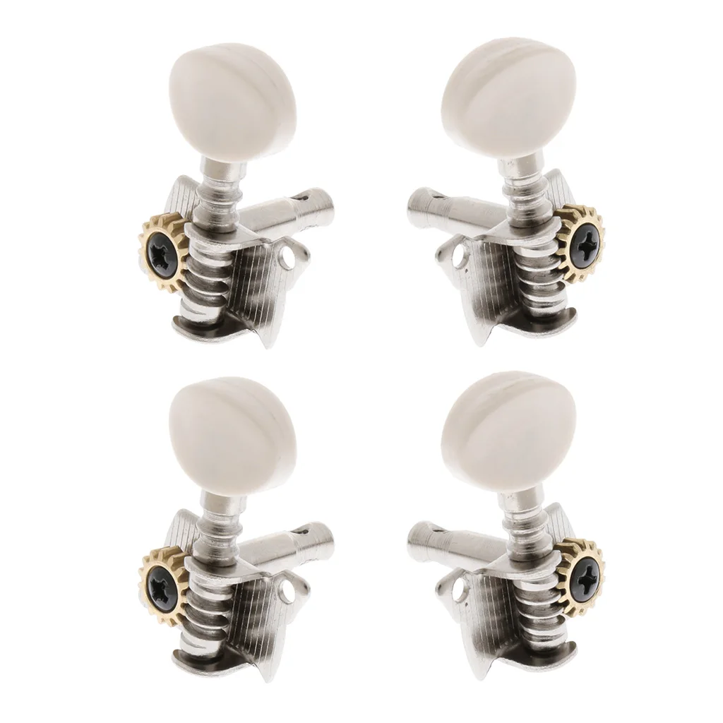 4 Pieces Metal Opened Ukulele Uke Tuning Pegs Tuners Round Cap Silver