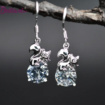 

Beiliwol Drop Earrings for Women Squirrel Round Stone Clear Zircon Crystal Fashion Jewelry for Lady Animal Accessories Female