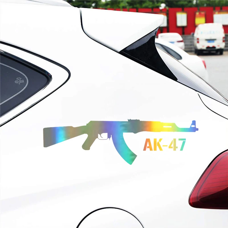15X4.4CM KALASHNIKOV AK-47 Cartoon Gun Car Stickers and Decals Vinyl Car-styling 3D Decal Car Sticker BlackSilverLaser (1)