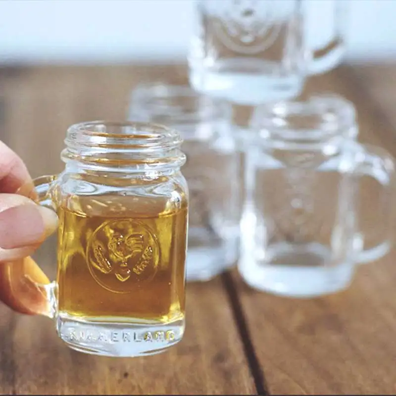 True Mason Jar Shot glasses, Reusable Mini Mason Jar shaped shot glasses  with Handles, Party shot cups, Set of 6, 1 oz.