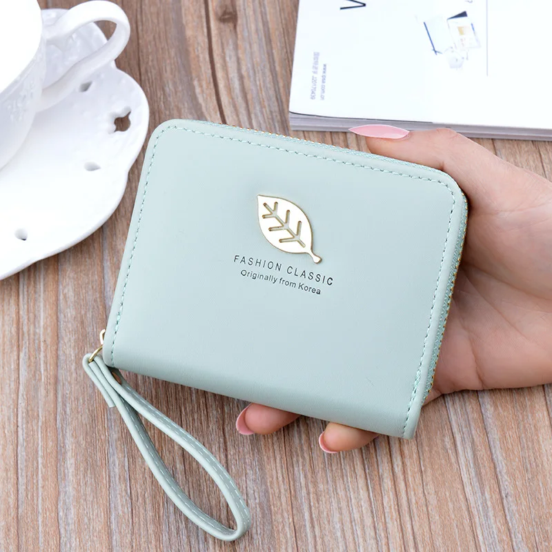 

New Style Women's Wallet Short Purse Student Japanese Korean Zipper xiao qian jia Fashion Simple Leaves Soft Leather Wallet
