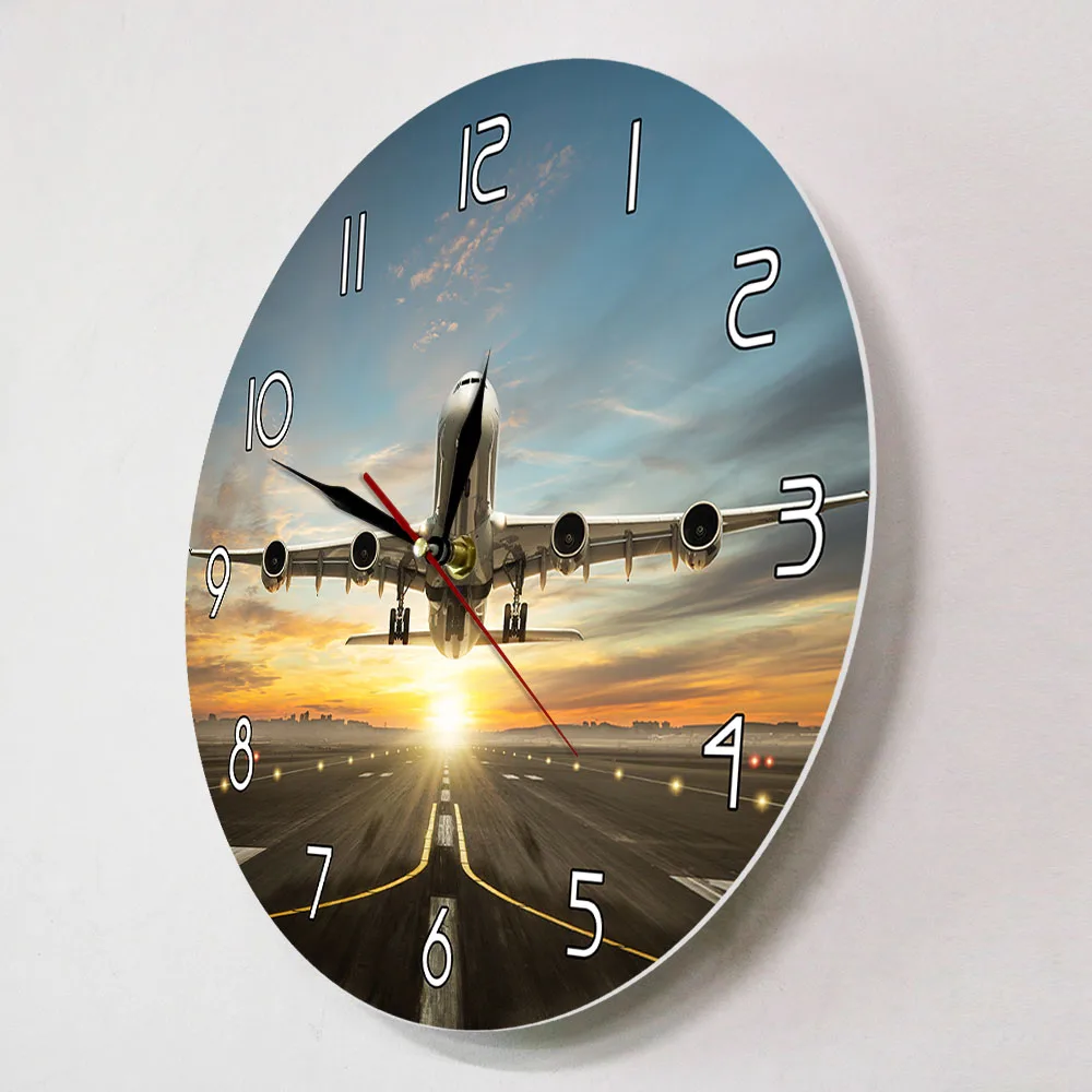 Огромный двухэтажный коммерческий Jetliner настенные часы коммерческий самолет с подиума в драматическом закате светильник Современный домашний декор