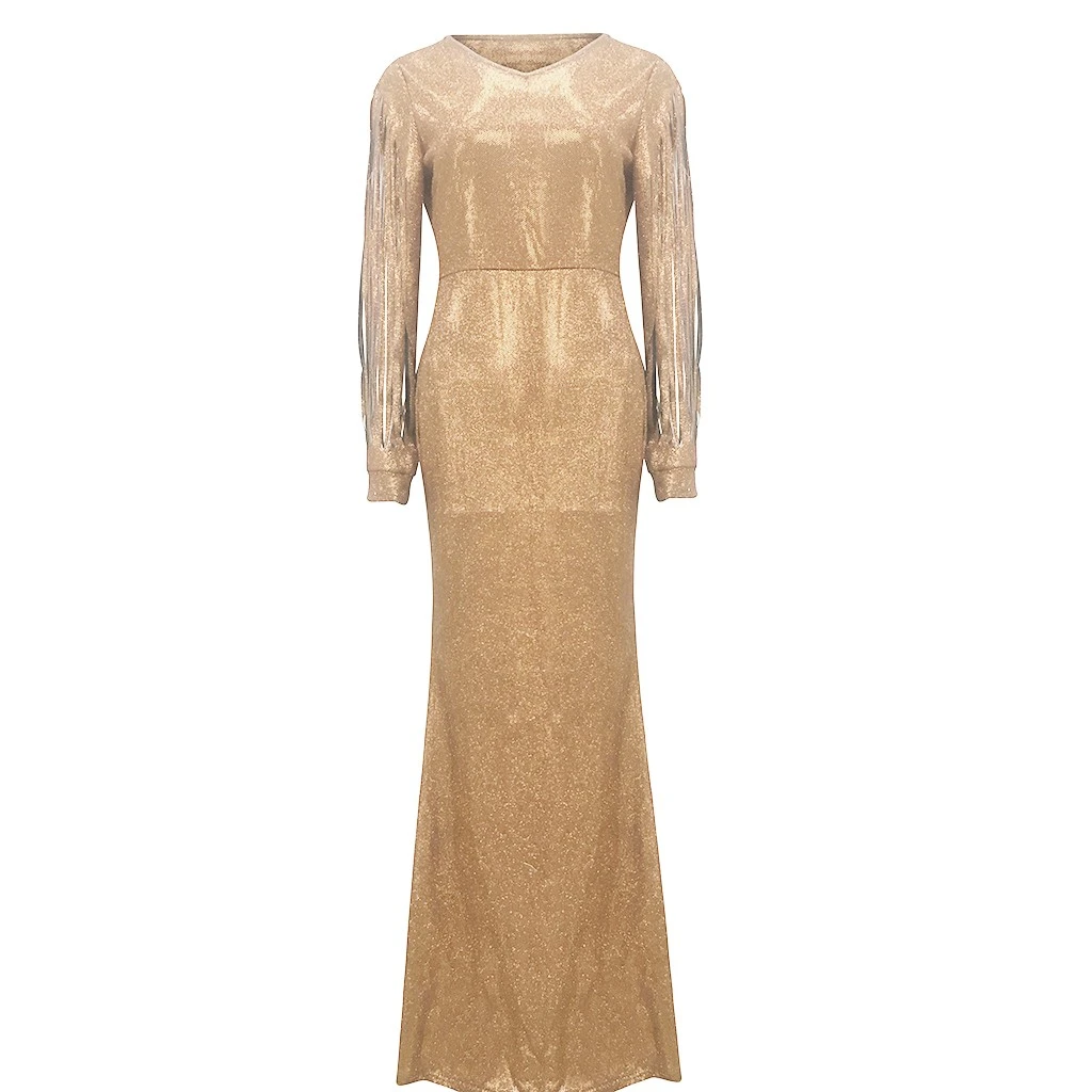 Women Sexy Dress Slim Solid Color Lace Deep Dresses Hollow Lace Long Sleeve Mop Dress Elegant Evening Party Ladies Girls 806