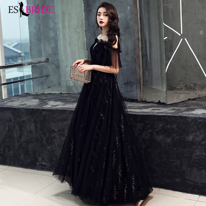 Robe De Soiree, элегантные тюлевые вечерние платья, Длинные ES1904-1, трапециевидные, с открытыми плечами, короткие, без рукавов, иллюзионные вечерние платья Vestidos