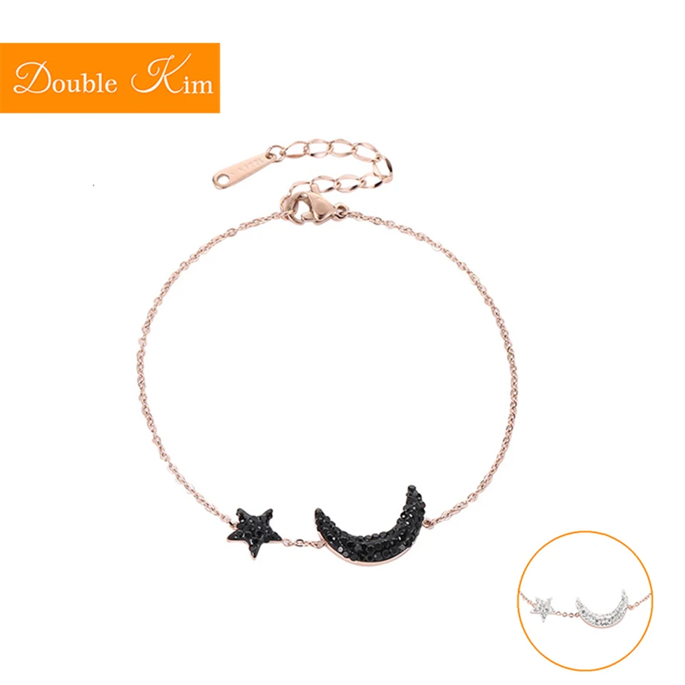 Звезда Луна циркон браслет титан нержавеющая сталь Материал инкрустированные циркон розовое золото цвет трендовые женские браслеты ювелирные изделия подарок