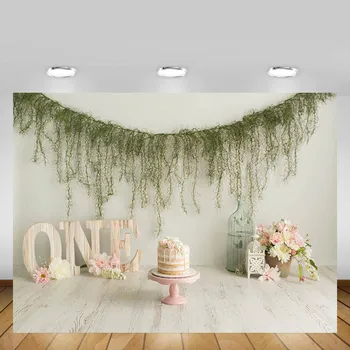 

Mehofond Girls 1st Birthday Photo Backdrop Wood Floor Cake Smash Floral Baby Portrait Photography Background Studio Photocall