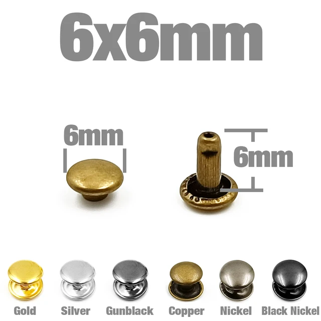 100Sets 5-12mm Metal Double Cap Rivets Stud Round Nail Spike For Leathercraft Repair Shoes Bag Belt Clothing Garment Accessories 6x6mm